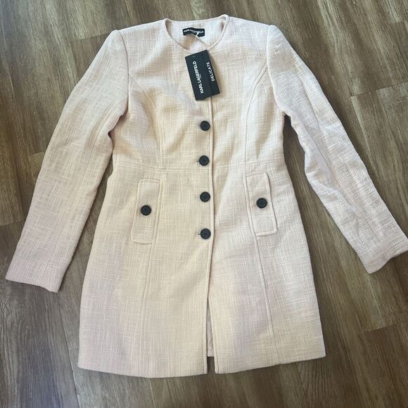 NWT Karl Lagerfeld Pink Sherbt Coral Long Suit Jacket Blazer Size‎ 2 - Picture 1 of 9